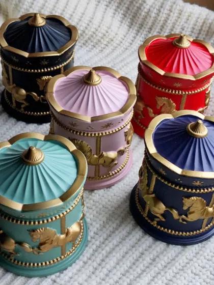 Magical carousel candles, where golden fantasies meet glowing reality. These are available in a range of rich colors like red, black, and blue, and are a dream come true.