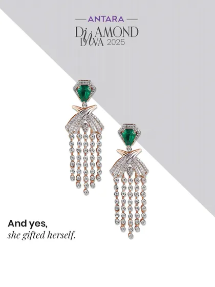 She doesn't need an occasion or permission. This sparkle is her celebration. And yes, she gifted herself these stunning diamond and emerald waterfall earrings.
