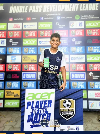 A U11 player recognized as Player of the Match in the DPDL.