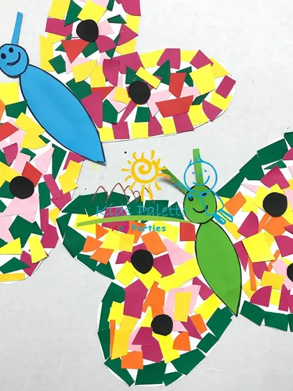 This mosaic butterfly craft is great for developing fine motor skills. Kids use small pieces of colored paper to fill in the wings, creating a beautiful, textured masterpiece.