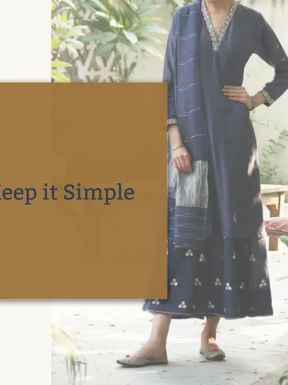 Sometimes, simplicity is the ultimate sophistication. This elegant indigo kurta with subtle embroidery and patchwork details is perfect for a low-key festive gathering.