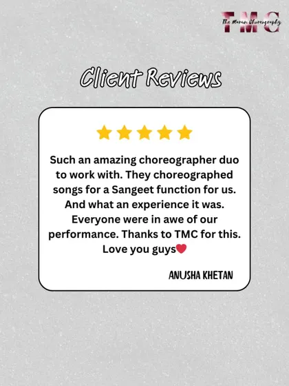 An amazing choreographer duo to work with. This review shares how everyone was in awe of their sangeet performance, thanks to the experience we created for them.
