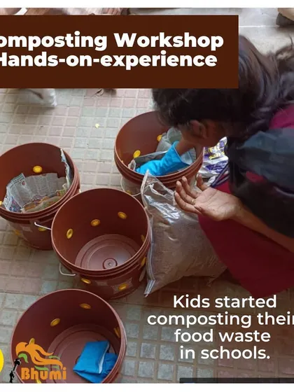 Kids at a school get a hands-on experience setting up their first composter. Practical activities like this make the concept of composting stick.