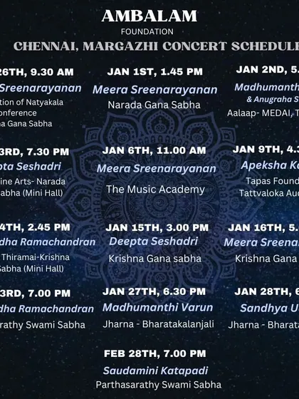 The Ambalam Foundation's packed concert schedule for the Chennai Margazhi season.