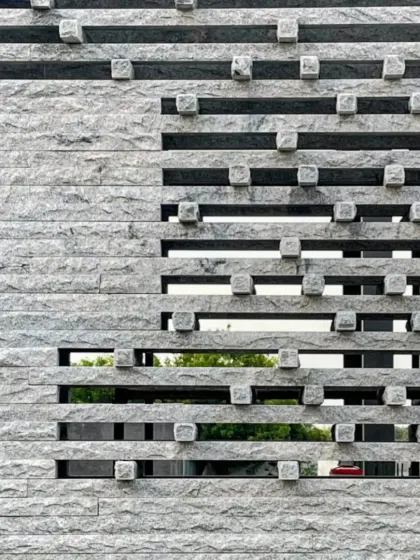 A detail of the granite jaali at our Tiruppur house. The screen is a collection of gardens framed as a home, a modern interpretation of a classic Indian architectural element.