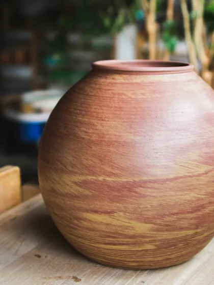 Another view of the Neriage vase, showcasing the beautiful, swirling patterns of the colored clay. I can't wait to build a whole body of work using this captivating technique.