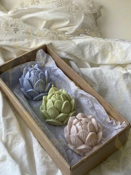 A set of my lotus mould candles in beautiful pastel shades. They are a new addition, but I'm already getting so many orders for them.