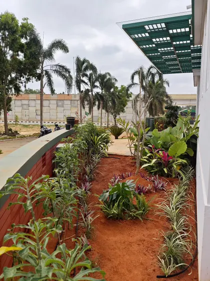 Planting in progress for a commercial project. I used a variety of shrubs and plants with different colors and textures to create an interesting and diverse garden bed.