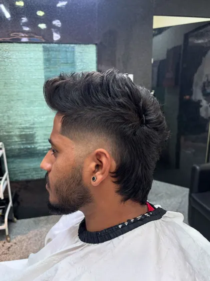 Another angle of the classic modern mullet, showing the texture and flow.