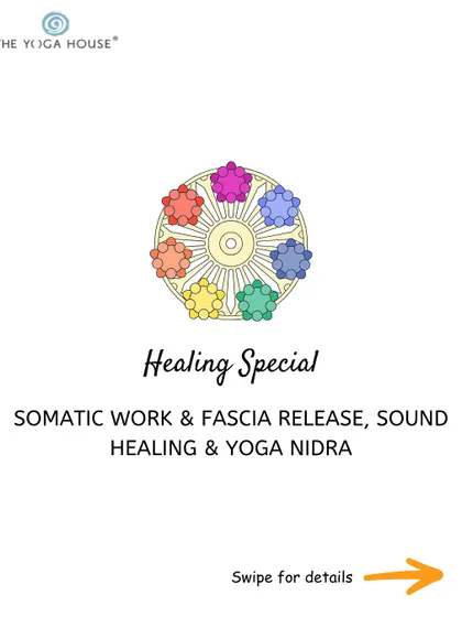 A weekend of soul work and deep shifts. This graphic details a healing special that includes somatic work, fascia release, sound healing, and yoga nidra to discharge tension and restore the nervous system.