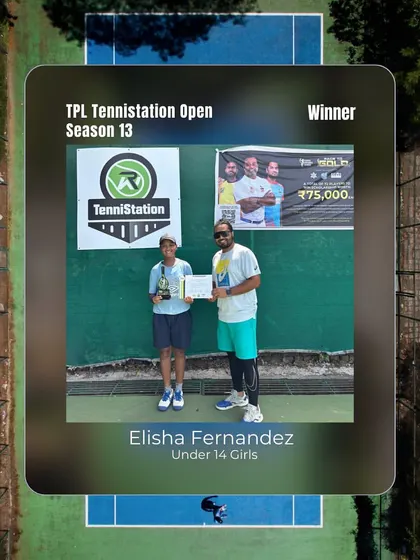 Elisha Fernandez stands proud as the winner of the Under 14 Girls category at the TPL TenniStation Open Season 13. A fantastic achievement.