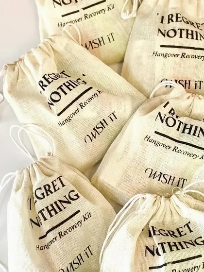 For the bride tribe that parties hard, my "I Regret Nothing" hangover recovery kits are a fun and essential favor. It’s a playful way to say thank you for being there through it all.