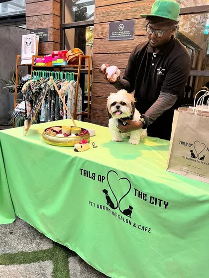 Even outside the salon, we're all about pampering. We offer quick grooming touch-ups and product demos at local pet events.