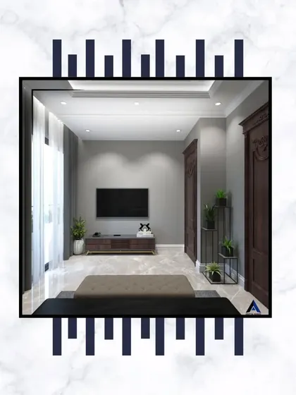 A rendering of a future living space. We design rooms that are not just furnished, but curated, with a focus on creating a harmonious and elegant environment.