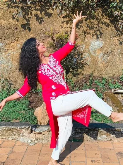 Another pose from my semi-classical dance session in Coorg. The natural backdrop really inspired me to connect with my classical roots.