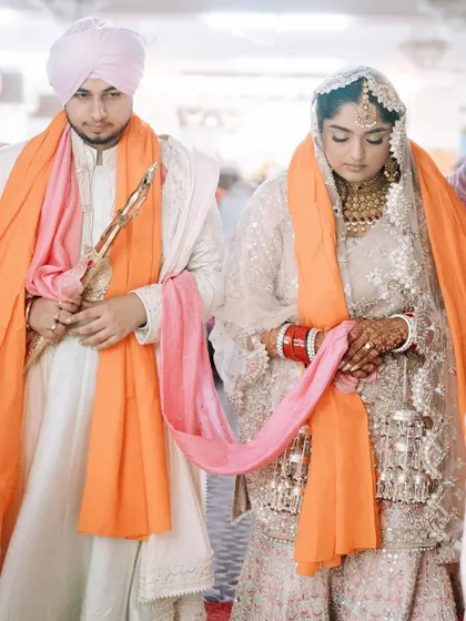 The couple performing the Laavan Phere during their Anand Karaj. This is a key moment in the Sikh wedding, and I document it with care and respect for tradition.