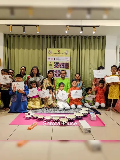 The happy faces of our Jaltarang camp graduates! This group photo captures the sense of community and shared accomplishment that defines our workshops.