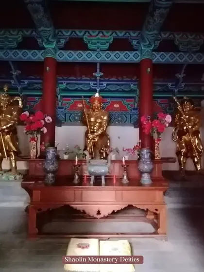 An altar to the warrior deities inside the Shaolin Monastery. They serve as inspiration for the strength, courage, and protective spirit that we cultivate through our training.