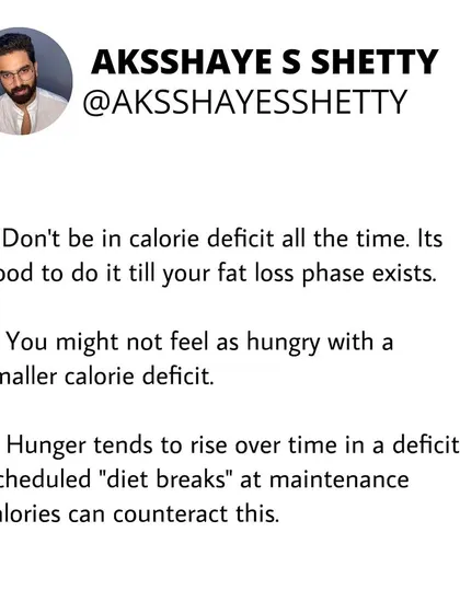 Don't stay in a calorie deficit forever. Hunger tends to rise over time, so I recommend scheduled "diet breaks" at maintenance calories to counteract this and make the process more sustainable.
