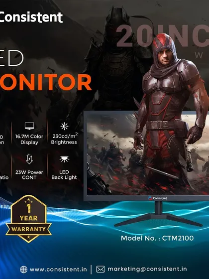 My 20-inch wide LED monitor is a great choice for gaming and work, offering a 1600x900 resolution and a 1000:1 contrast ratio. It provides a bright, clear picture with its LED backlight and comes with a 1-year warranty for peace of mind.