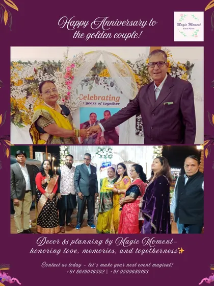 It was an honor to celebrate this golden couple. Here they are, enjoying their anniversary amidst the decor we planned. We also created a personalized welcome sign with their photo to greet their loved ones at the entrance.