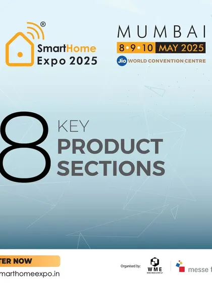 An overview graphic announcing the eight key product sections that form the core of the Smart Home Expo.