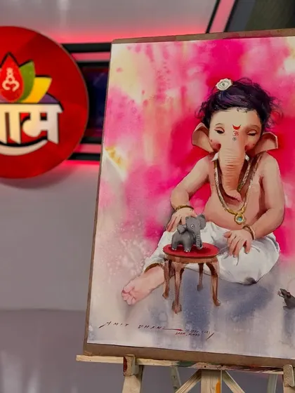The completed "Bal Ganesh" painting, a piece that combines my love for my family and my devotion to Ganpati. It represents the innocence and divinity I see in both.
