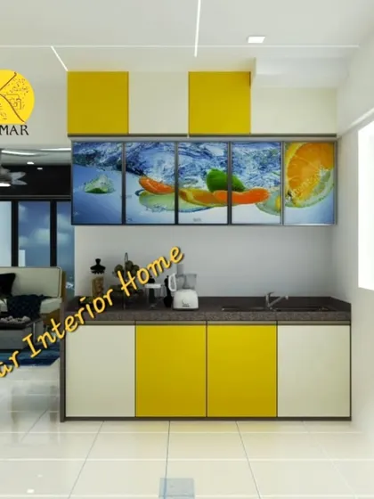 An open kitchen concept where the workspace is visible from the living area. The custom backsplash adds a pop of color and personality.