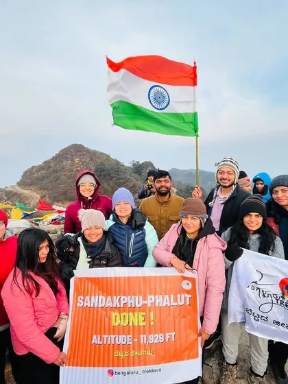 That "we did it" feeling. Our first ever Sandakphu Phalut batch celebrating their successful summit at 11,929 ft, creating memories that will last a lifetime.