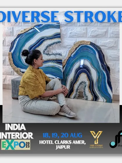 An invitation to the "Diverse Stroke" exhibition at India Interior Expo. I was so proud to showcase my large blue geode artworks alongside other talented women artists.
