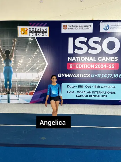 Here is Angelica, one of our dedicated U14 gymnasts, at the ISSO National Games. She performed beautifully and earned a 3rd place medal for her bars routine.