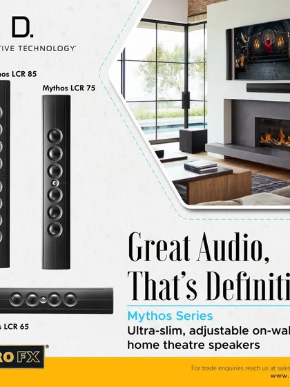 Great audio, that's definitive. The Mythos Series from Definitive Technology offers ultra-slim, adjustable on-wall LCR home theatre speakers that deliver the power and clarity of full-size systems in a designer cabinet.