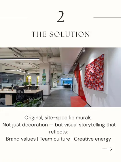 The solution is original, site-specific murals. This isn't just decoration; it's visual storytelling that reflects your brand values, team culture, and creative energy.