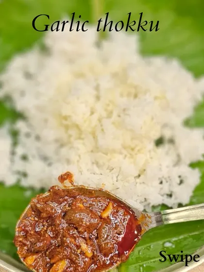 Garlic Thokku is a spicy and tangy pickle-like condiment that is a great accompaniment to curd rice or any simple meal.