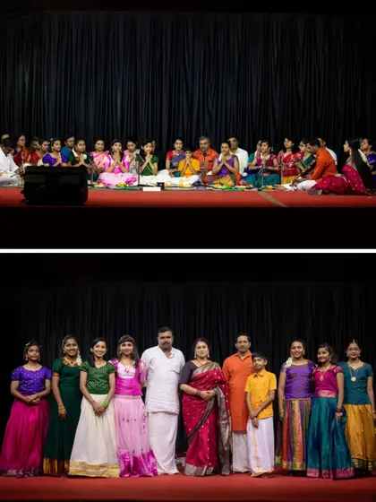 Our young 'kutti' team with their parents on stage at Guruvayur, a touching moment of seeking blessings after their performance.