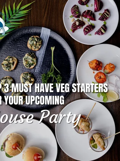 A collage showcasing some of our must have veg starters for any house party. From bruschetta and burgers to stuffed mushrooms, we have something for everyone.