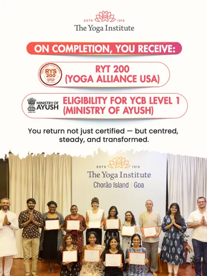Upon completion of our Goa course, you receive a RYT 200 certification from Yoga Alliance USA and become eligible for YCB Level 1 from the Ministry of AYUSH, returning not just certified, but centered and transformed.