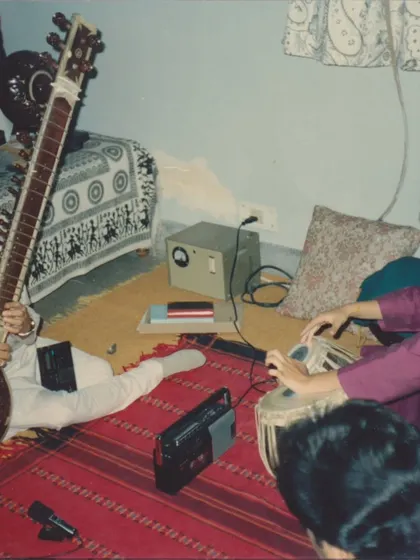 Learning from the great sitar maestro, Pandit Ravi Shankar ji. These moments of direct learning from the masters are the most valuable treasures of my life.