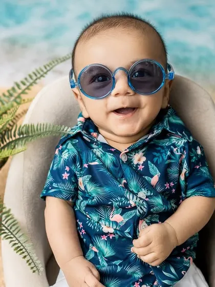 Bringing the beach to the studio for this cool little guy. My themed sessions are designed to be fun and playful, letting your baby's personality shine.
