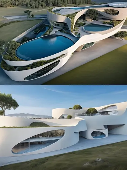 The same concept visualized with a white, concrete finish for a more sculptural, monolithic look.