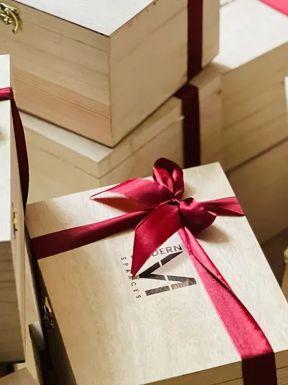 A close-up of the beautifully tied satin ribbon on a branded wooden box, showcasing the attention to detail in my packaging.