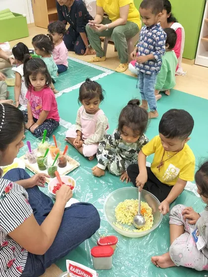 Each activity, from making Bhel Puri and toast to plucking methi leaves and exploring what floats, is a lesson in itself. These practical life and sensorial activities are central to the Montessori method, helping children develop fine motor skills, concentration, and a deep understanding of the world through their own actions.
