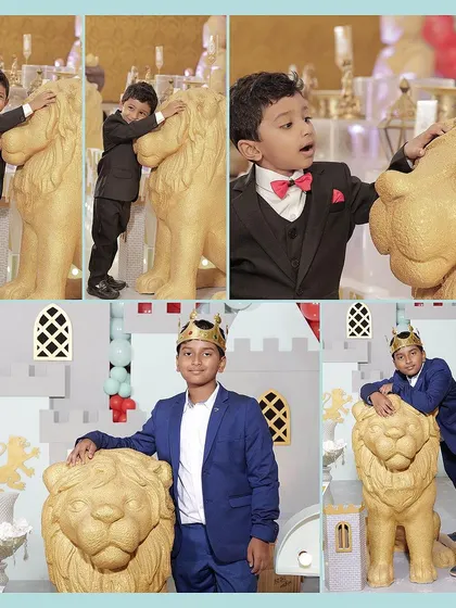 A duplicate of image 69, capturing the birthday boys feeling like royalty at their castle party.