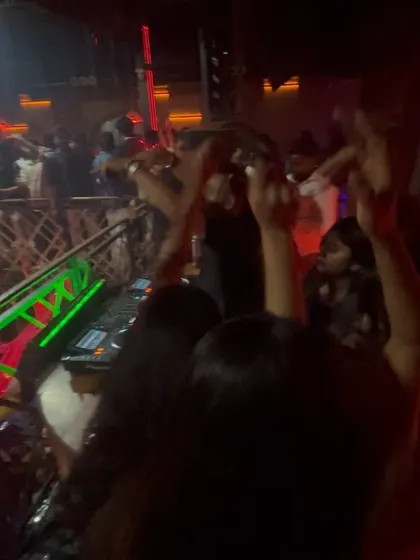 The view from behind the DJ booth at The Fixx. A sea of hands in the air.