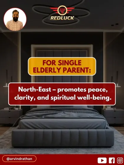 For a single elderly parent, the North-East direction is an excellent choice for their bedroom. This zone is associated with peace, clarity, and spiritual energy, which promotes well-being and tranquility in their later years.
