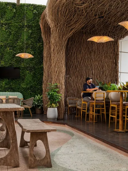 Our biomimicry attempt for Nido involved collaborating with highly skilled artisans from Tamil Nadu to create this magical, cocoon-like canopy.