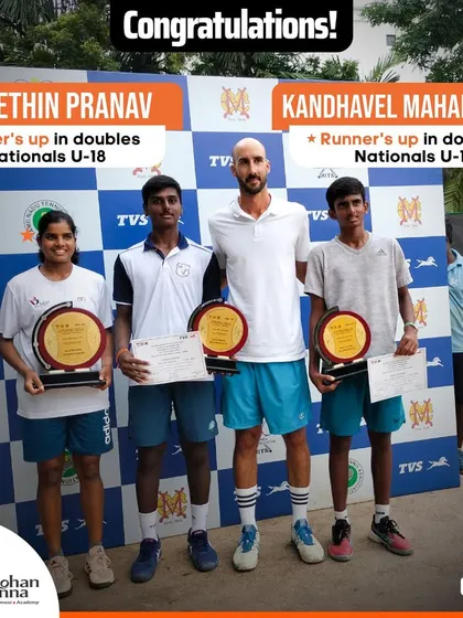 We celebrate the doubles runner-up finish for our players R S Rethin Pranav and Kandhavel Mahalingam at the U-18 Nationals in Chennai. Their performance is a testament to their hard work.