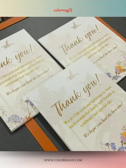 We also design and print personalized "Thank You" cards to accompany your wedding gifts. This small detail adds a layer of warmth and gratitude, making your gift even more special.