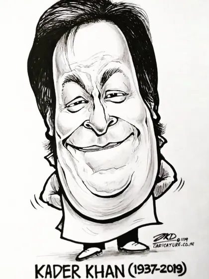 My shradhanjali to the versatile actor and writer Kader Khan. This caricature remembers him as the accomplished comedian and film personality he was.