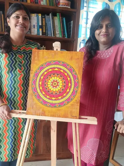 Bhavana and I with her completed mandala. I love celebrating these moments of achievement with my students.